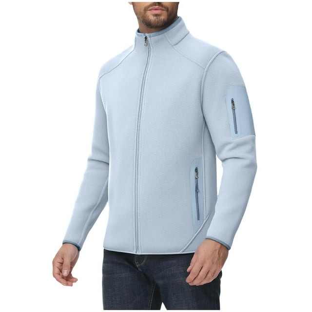 Men's Jacket Long Sleeve Stand Collar Solid Color Zipper Pullover Fleece Hooded for Sweatshirt Style,Fleece Jacket Men