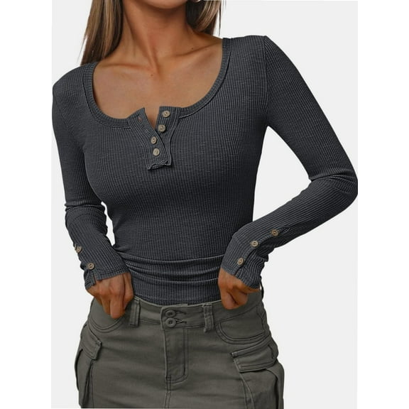 Womens Long Sleeve Shirts Casual Fall Fashion Clothes Tops Basic Ribbed Knit T Shirts