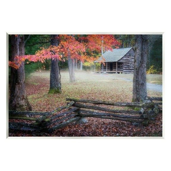 Stupell Log Cabin Woody Autumn Foliage Landscape Photography Wall Plaque Unframed Art Print Wall Art