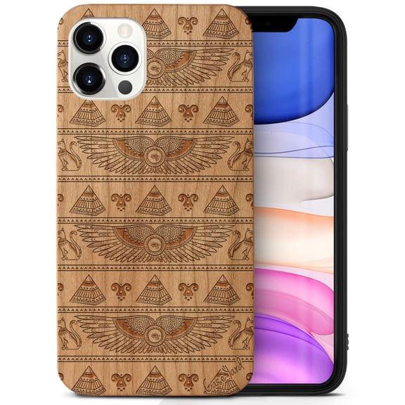 Case Yard Wooden Case Outside Soft TPU Silicone, Slim Fit Shockproof Wood Protective Phone Cover for Girls Boys Men and Women, Supports Wireless Charging Pyramids Pattern Design case for iPhone-11-Pro