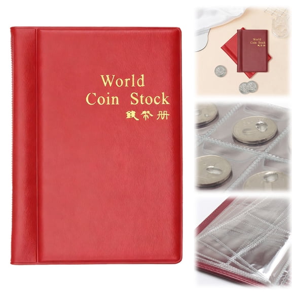 Miommo 120 Pockets Coin Collection Album Holder Book for Collectors, Commemorative Medallions Caps Tokens Penny Storage, Anti-Scratch Mini Display Case, Red
