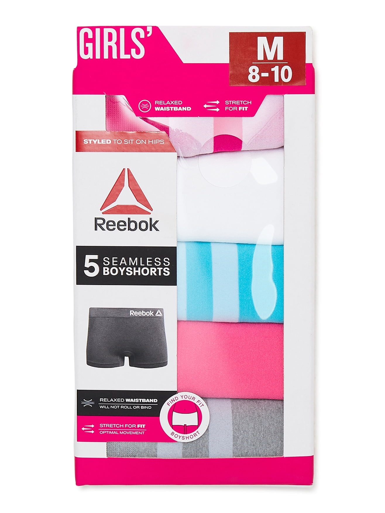Reebok Girls Seamless Underwear Boyshort Panties, 5-Pack