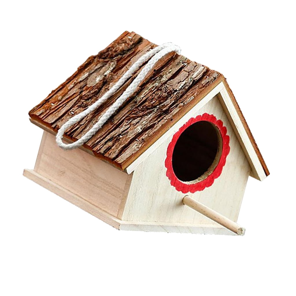 Wooden Bird House Birdhouse Hanging Nest Nesting Box with Rope Home Garden decor 