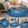 thumbnail image 6 of 7ft Washable Round Rug, Abstract Art Non-Slip Circle Area Rug for Living Room Dining Room, Blue Gradient Floral 3D Geometric Stars Modern Indoor Floor Mat for Home Decor, 6 of 9
