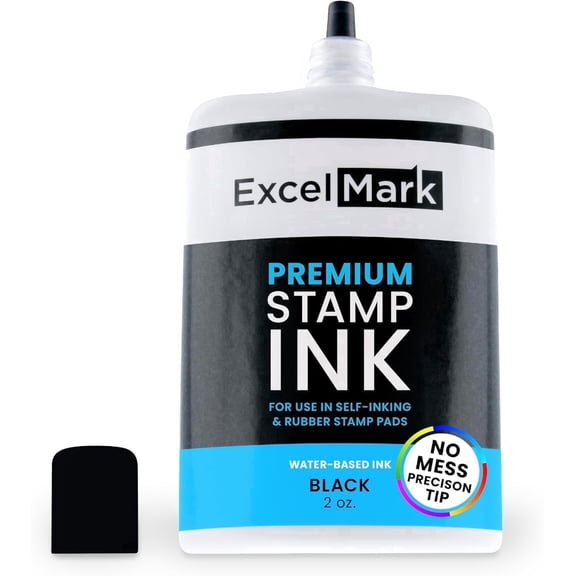 ExcelMark Stamp Ink – Ink Refill for Stamp Pads & Self-Inking Stamps - No Mess Precision Tip - Easy Re-Inking - Perfect for Crisp, Clear Impressions - 2 oz. - Black Ink