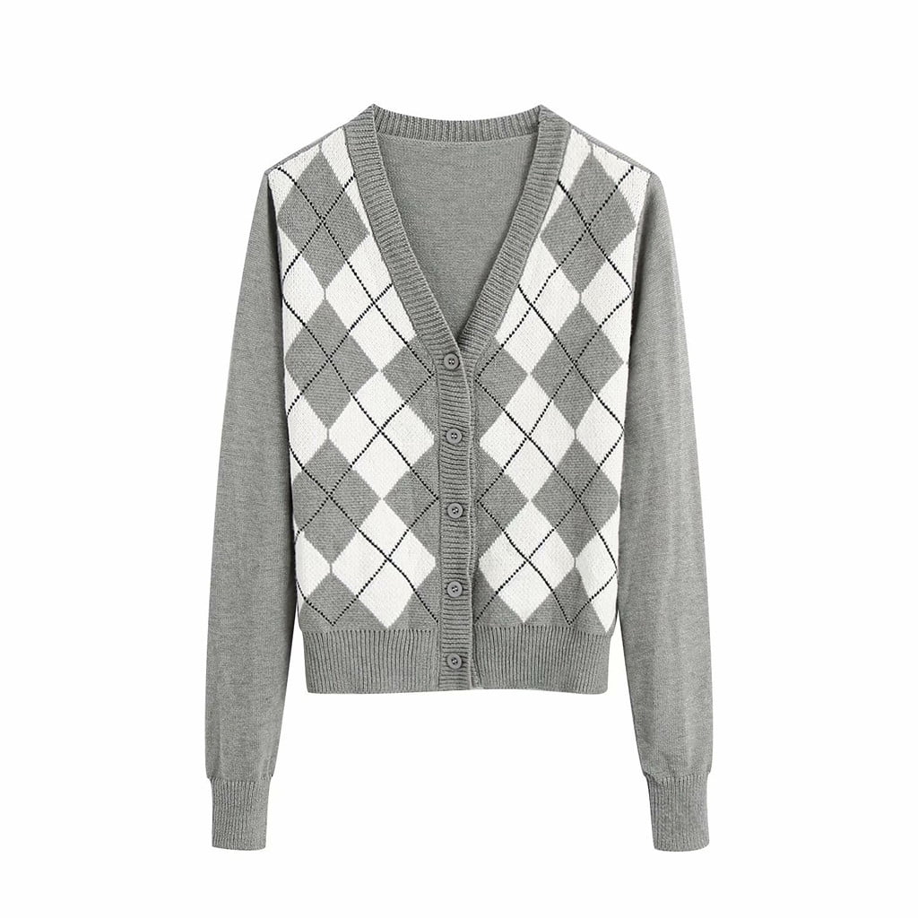 Sweater Cardigan Argyle Pattern 