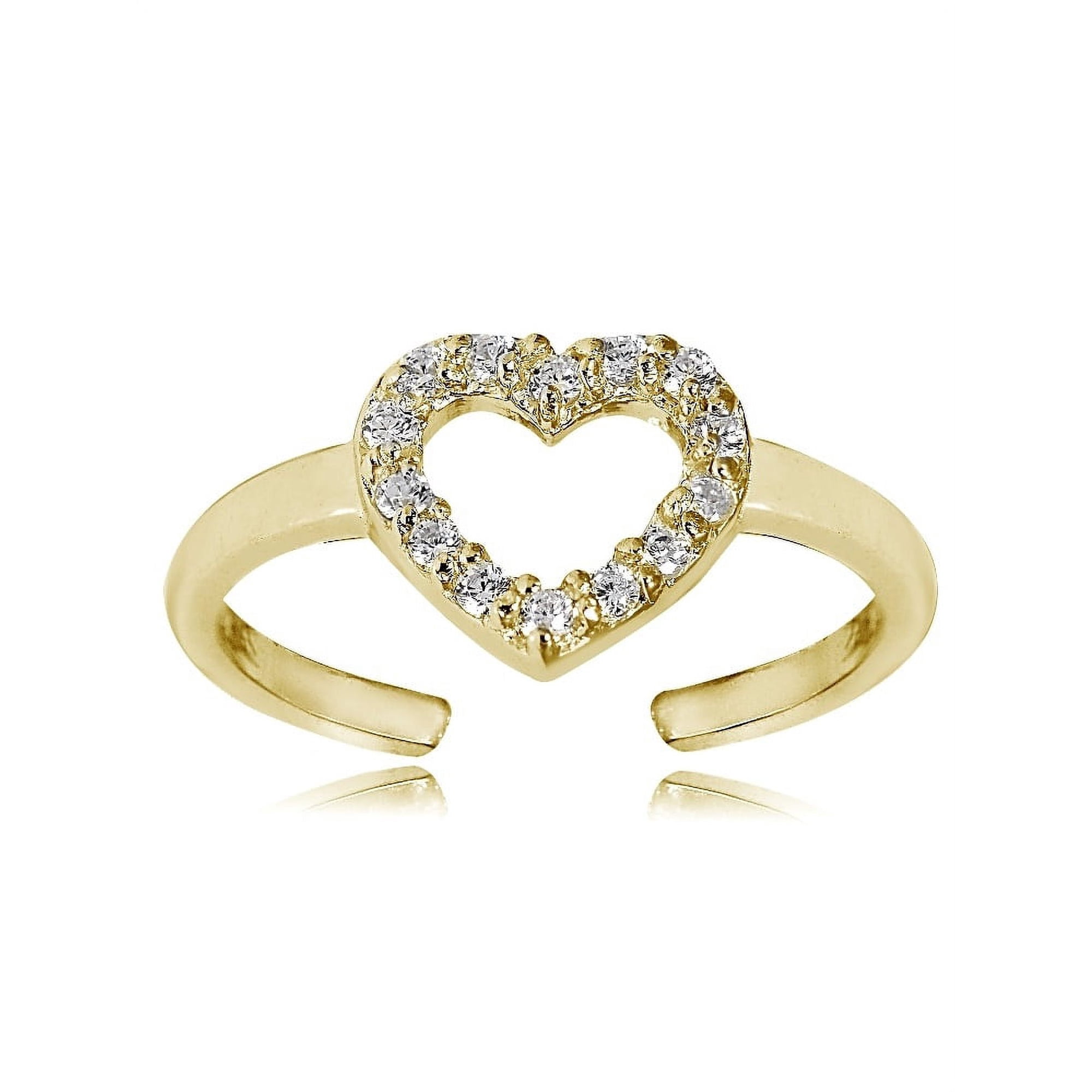 Gold Tone over Sterling Silver Cubic Zirconia Heart Toe Ring