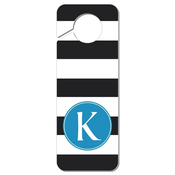 Blue Letter Black White Stripes Monogram Do Not Disturb Plastic Door Knob Hanger Warning Room Sign - Letter K