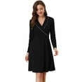 thumbnail image 2 of Unique Bargains Robe Évasée à Manches Longues et Col en V pour Femmes, Taille TG Noir, 2 of 2
