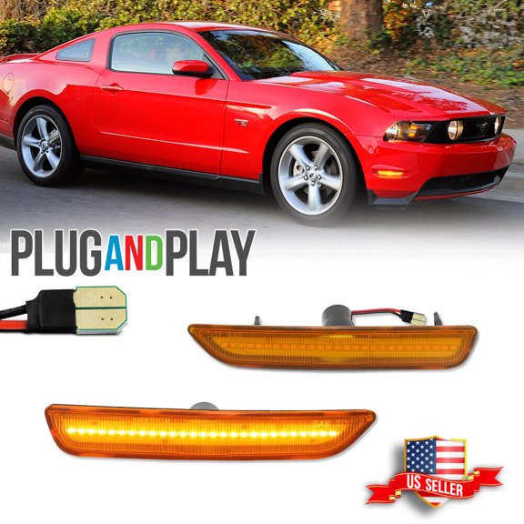 GTINTHEBOX 2x Amber Lens LED Front Bumper Side Marker Light Lamp For 2010-2014 Ford Mustang