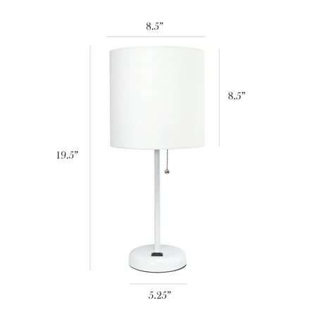 Limelights - Stick Lamp with Charging Outlet and Fabric Shade - White