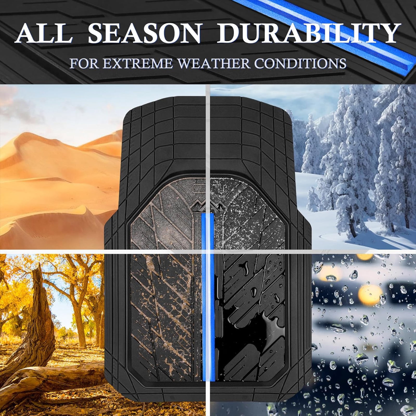 CAR GRAND Heavy Duty Rubber Car Floor Mats, Deep Dish Waterproof Car Mats All Weather, Universal Trim-to Fit Automotive Floor Mats for Car SUV Truck Van, Durable Floor Liners Black Blue