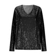 thumbnail image 4 of Shirts for Women Sequin Top Black Long Sleeve Sparkly Shirt Glittery Top Elegant Tops Holiday Outfit, 4 of 5