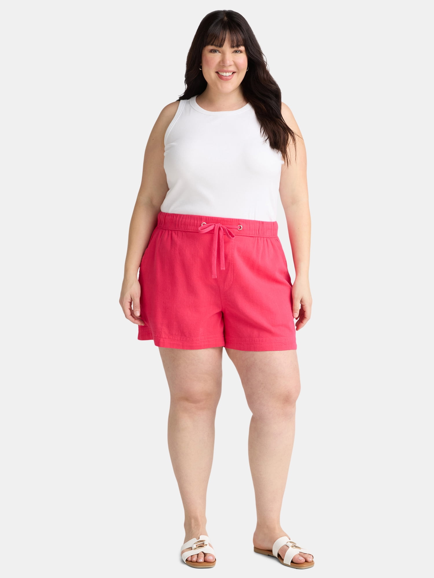 Terra & Sky Women's Plus Size Linen Blend Shorts