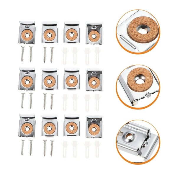 KONTONTY 12Pcs Mirror Wall Mount Clips Silver Stainless Steel for Bathroom Renovation and Handymen