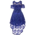 thumbnail image 2 of Little Girls Off Shoulder Floral Lace Hi Lo Holiday Wedding Bridesmaid Flower Girl Dress Royal 4 (2J1K7S6), 2 of 3