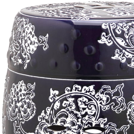 Safavieh Navy Flower Indoor/Outdoor Garden Patio Stool, Navy/White ...