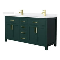 Beckett 66" Green Double Vanity & White Quartz Top (1-Hole) & Gold Trim