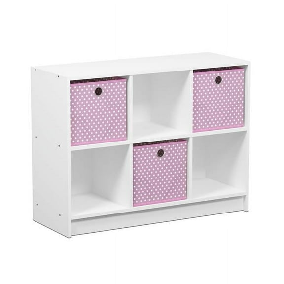 99940WH-LPI Basic 3x2 Bookcase Storage with Bins - White & Pink