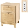 thumbnail image 4 of Tolead Rattan Nightstand Set with Charging Station, Handmade Rattan Decorated Drawer and Door, Natural, 4 of 7