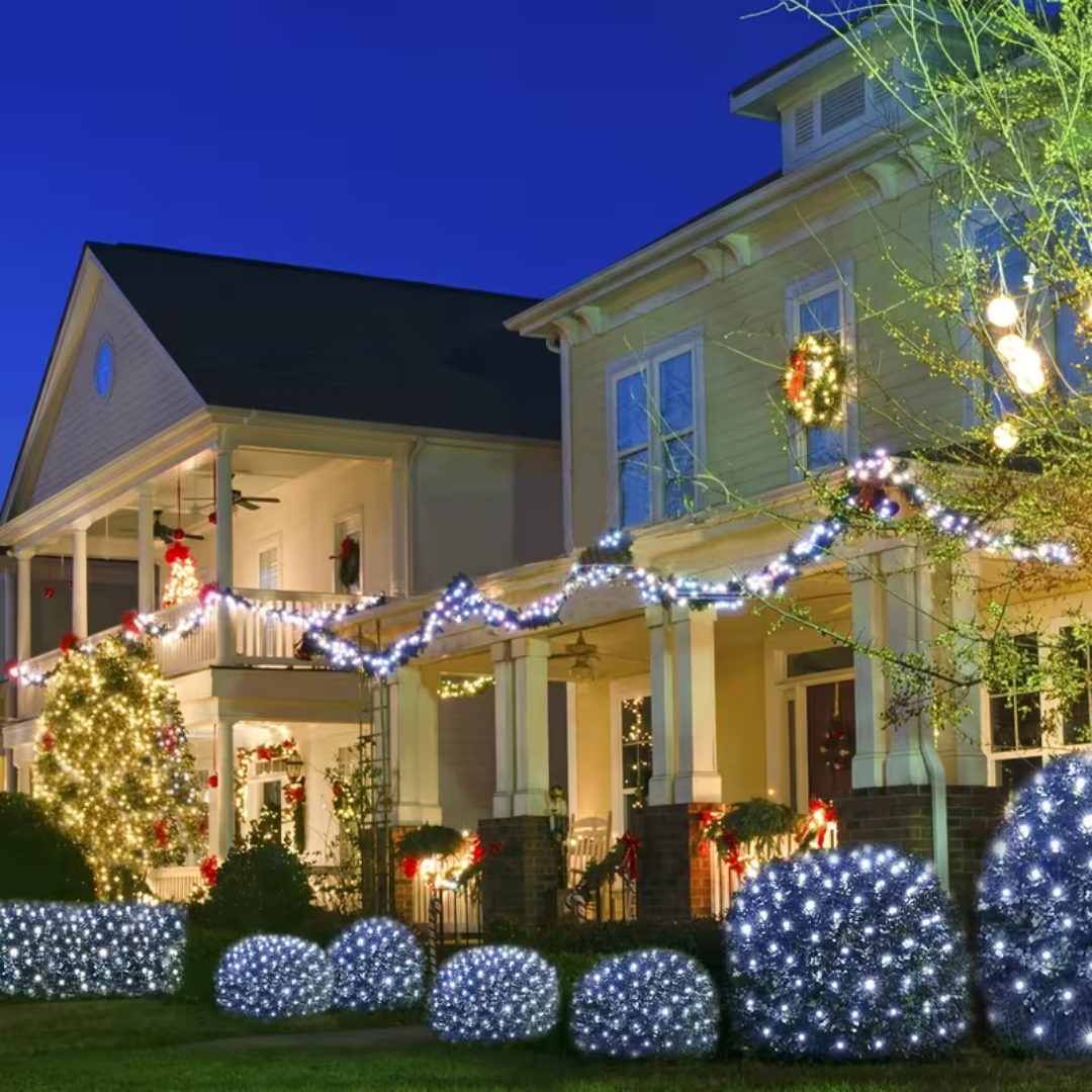 Blue Outdoor Solar Mesh Light, 6.6ft X 9.8ft Fairy Mesh Light With 200 Leds, 8 Modes, Suitable For Christmas Trees, Lawns, Shrubs, Fence Walls