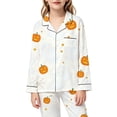 thumbnail image 5 of CAIVO Kids Girls Halloween Ghost Print Pajama Sets Lapel Long Sleeve Button Down Shirt With Pants 2 Piece Casual Home Pyjamas, 5 of 5