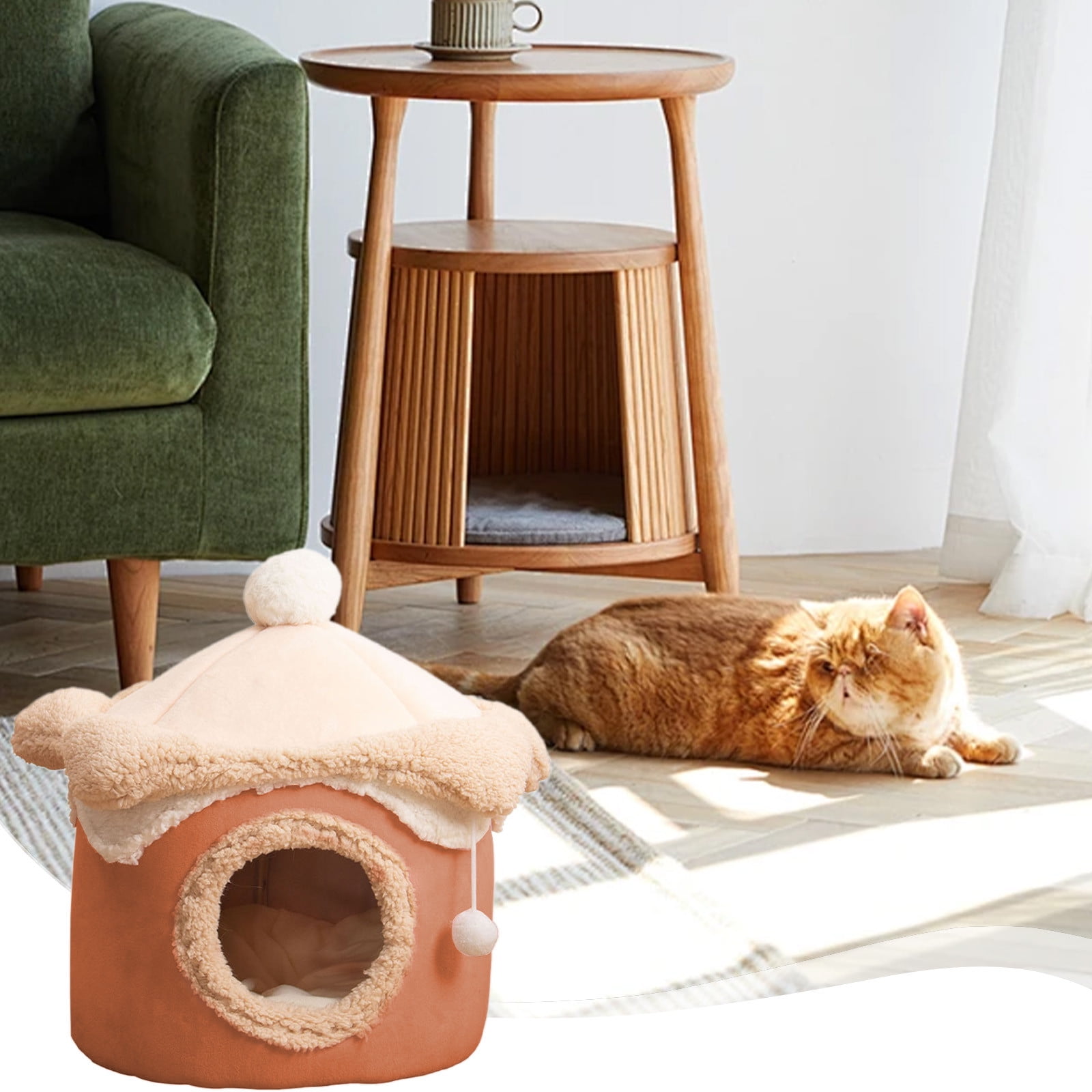 Matoen Cat Bed Cave for Indoor, Suitable for Cat Dome Bed, Hideaway Bed for Indoor Cats with Removable Mattress for Kittens, Cat Tent House for Dual Use (L:16"x16")