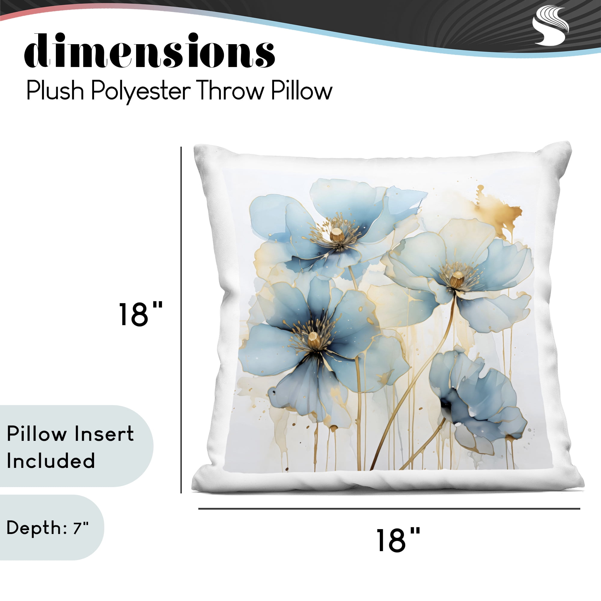 Stupell Industries Sapphire and Gold Florals Decorative Printed Throw Pillow, design by Creative Studio, 18 x 7 x 18