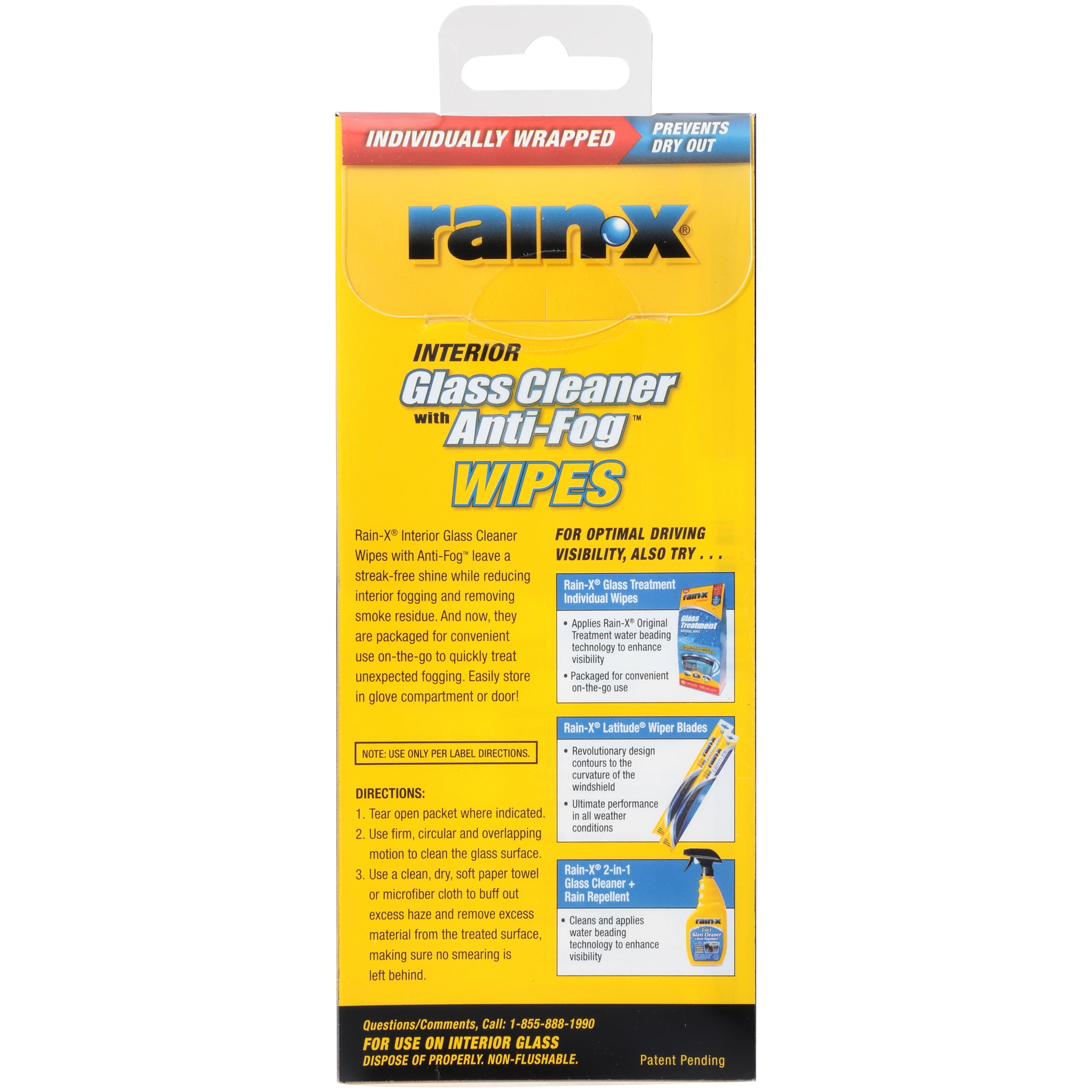 Rain-X Interior Glass Cleaner with Anti-Fog Wipes, 10ct - 630040