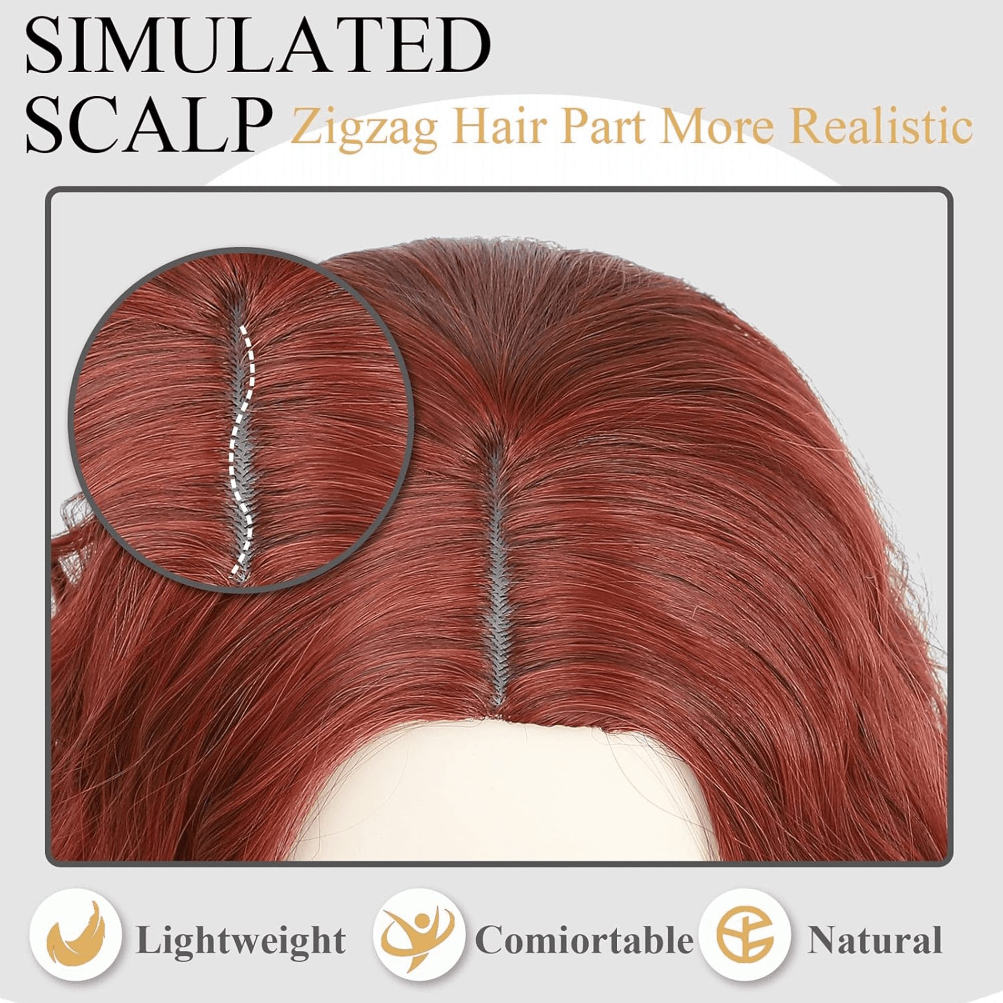 Morovan Reddish Brown Long Wavy Synthetic Wig for Women, Heat-Resistant Fiber, Adjustable Cap for Daily Wear and Costume Use