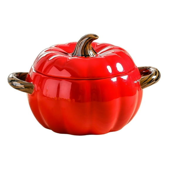 Dutch Oven Pot with Lid, 0.8 Quarts Cute Ceramic Pumpkin Bowl Mini Baking Dish, Dessert Saucepan with Double Handle, Covered Stockpot Pottery Casserole, Halloween Thanksgiving Decor