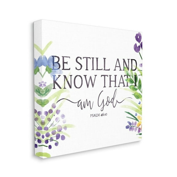 Be Still Faith Based Quote Purple Spring Florals Religious Gallery-Wrapped Canvas Print Wall Art, 17x17