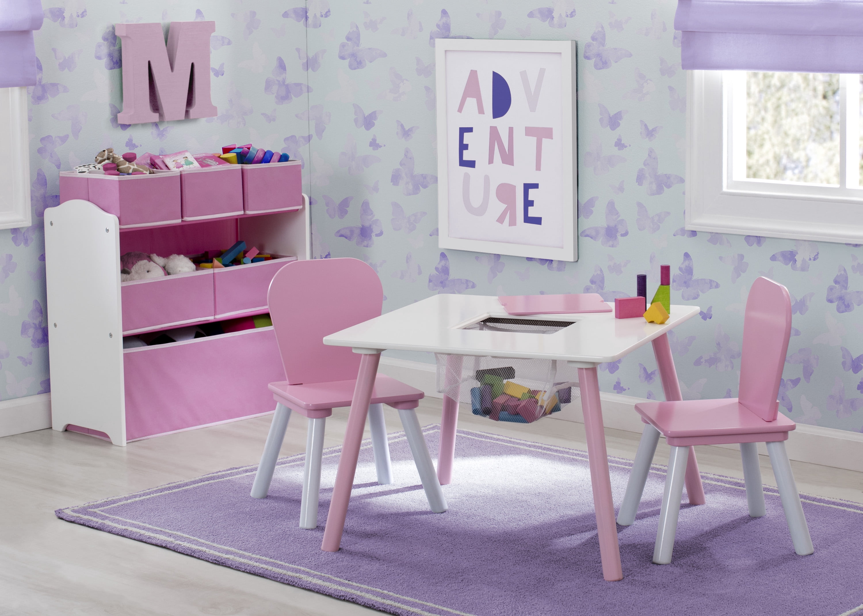 Delta Children 4-Piece Toddler Playroom Set, Pink/White
