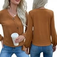 thumbnail image 5 of POINTERTECK Final Clear Out! Women‘s Ribbed Knit Sweater Puff Long Sleeve Tunic Tops V-Neck Button Decor Blouse Jumper Top, 5 of 5