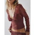 thumbnail image 5 of Women's Lace Mesh Crop Tops Sheer Long Sleeve V-Neck Backless Slim Blouse Clubwear, 5 of 7