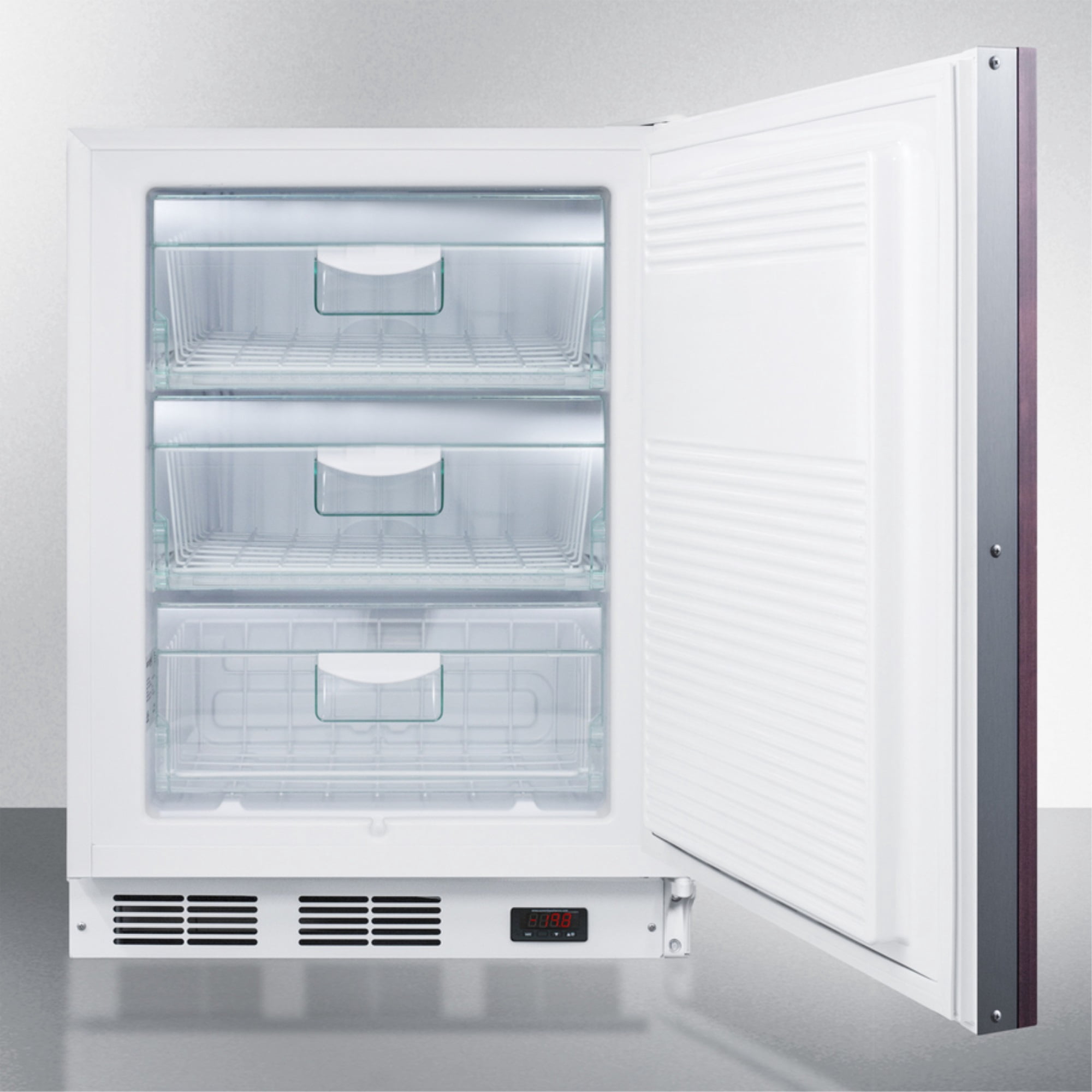 ADA compliant built-in medical all-freezer with lock, capable of -25 C operation; door accepts fully overlay panels