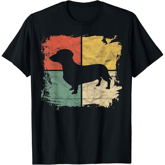 t-shirt Square Retro Dachshund Owner Gift Dog Parent Dad Doxie Mom T-Shirt mens,black,women,funny,men,journey,Crew Neck, Short Sleeve,printing