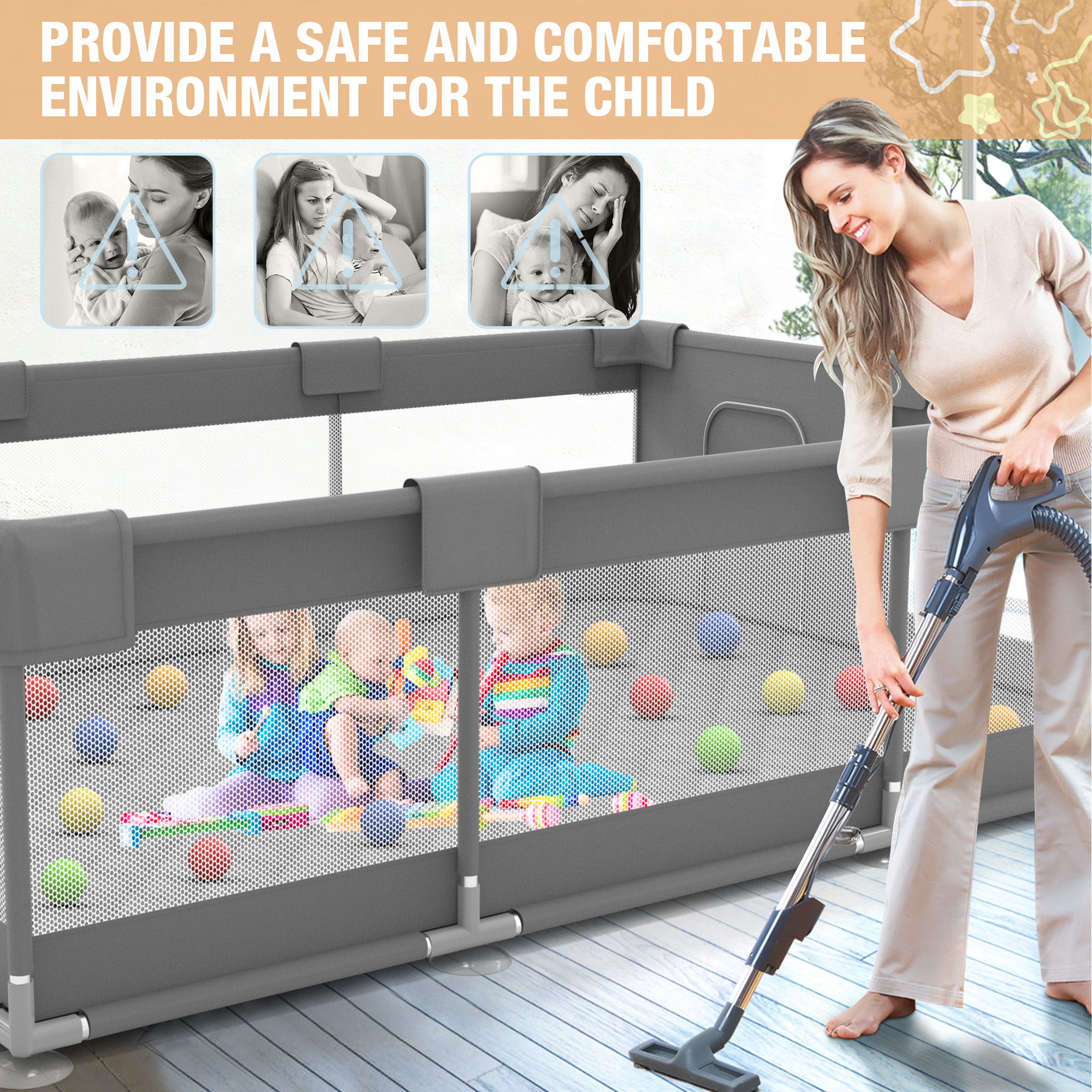 Babyeap Large Baby Playpen with Mat, 71" x 50" photo 3