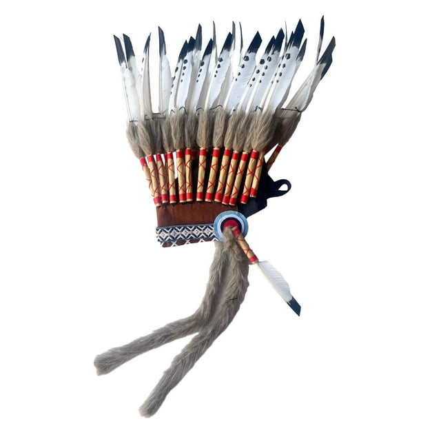 Tocado de plumas Yinane Jefe Indio Diadema Carnaval Halloween Negro Blanco Gris