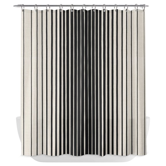 Black Striped Shower Curtain - Water Repellent Fabric Shower Curtains Washable, Farmhouse Beige Stripes Vintage Rustic Decorative Polyester Cloth Bathroom Curtains Modern Bath Decor 72"x72"