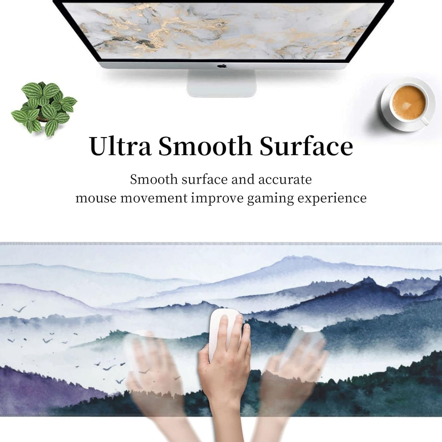 Forest Mountain Bird Fog Landscape Mouse Pad Long Extended XL Mousepad Desk Pad Gaming Pc Desktop Large Rubber Mice Pads Stitched Edges 31.5'' X 11.8''