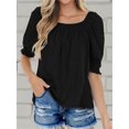 thumbnail image 3 of Square Neck Womens Casual Puff Half Sleeve Tops Pleated T Shirts, 3 of 5