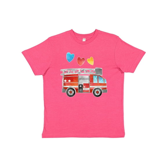 Inktastic Valentine's Day Fire Truck with Hearts Youth T-Shirt