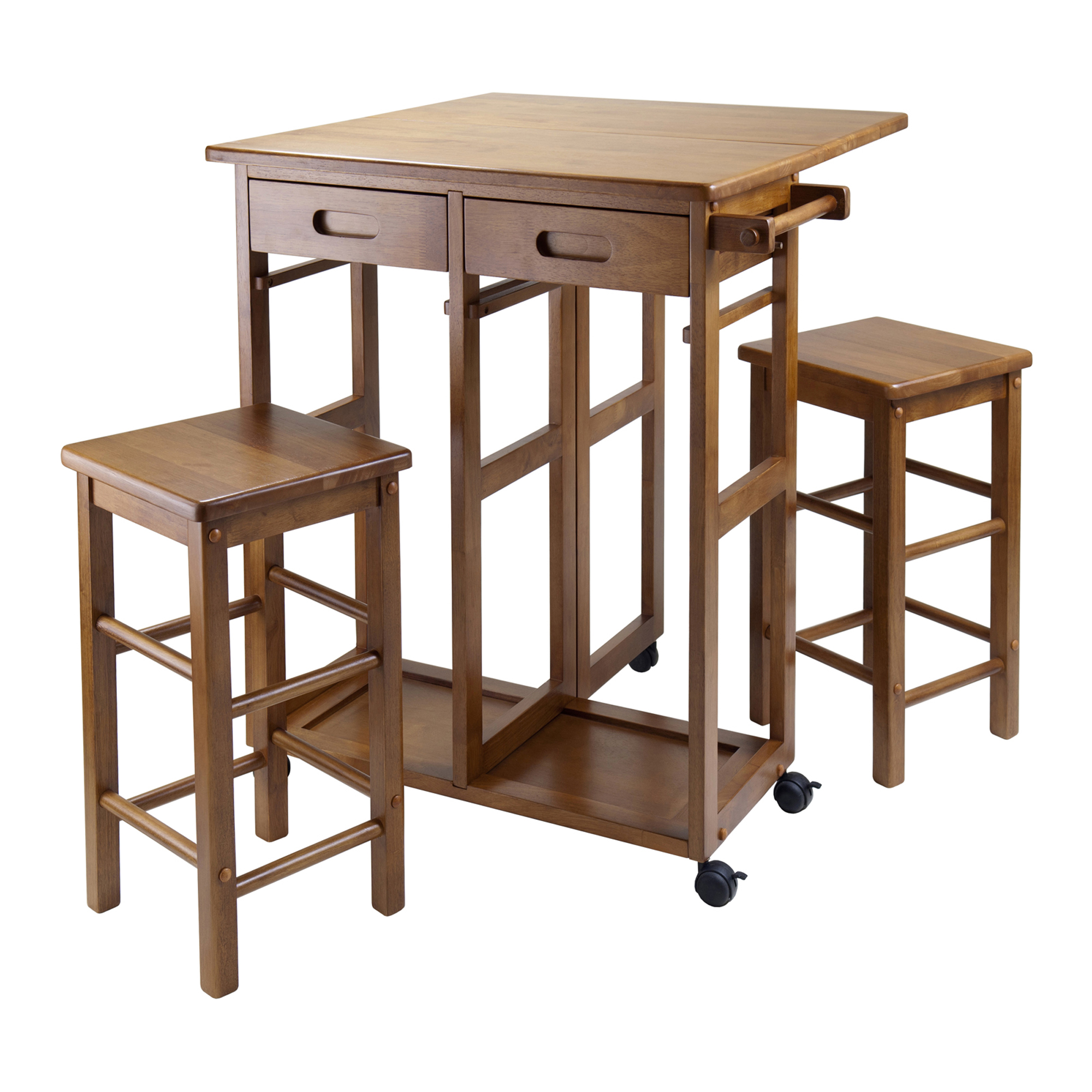 Winsome Wood Suzanne 3-PC Kitchen Island Set, 2 Tuck-away stools, Teak Finish - image 3 of 7