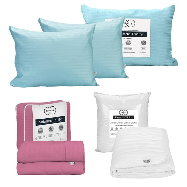 Juego de Sábanas King Size + Protector de Colchón Impermeable + Almohada Trinity
