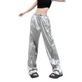 thumbnail image 2 of Siilsaa Wide Leg Womens Pants Womens Cargo Pants Pants Casual Pocket High Waist Silver,L, 2 of 9