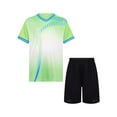 thumbnail image 1 of iefiel Kids 2pcs Sports Suit Quick Dry Printed Contrast Color Shirts Shorts Set For Football Basketball A Green 22, 1 of 7