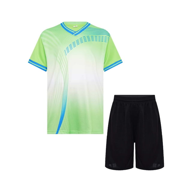 Linjinx Kids 2pcs Sports Suit Quick Dry Printed Contrast Color Shirts Shorts Set For Football Basketball A Green 22