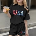 thumbnail image 2 of Odeerbi Camiseta de Manga Corta Con Estampado Patriótico Del Día de La Independencia de Las Niñas Con Pantalones Cortos Set de 2 Piezas, 2 of 6