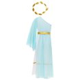 thumbnail image 4 of LiiYii Kids Girls Ancient Greek Princess Outfits One Shoulder Maxi Toga Dress with Wreath Headband Light Blue 14, 4 of 7